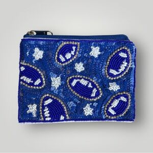 Football Blue and White Hand Beaded Coin Purse NWT